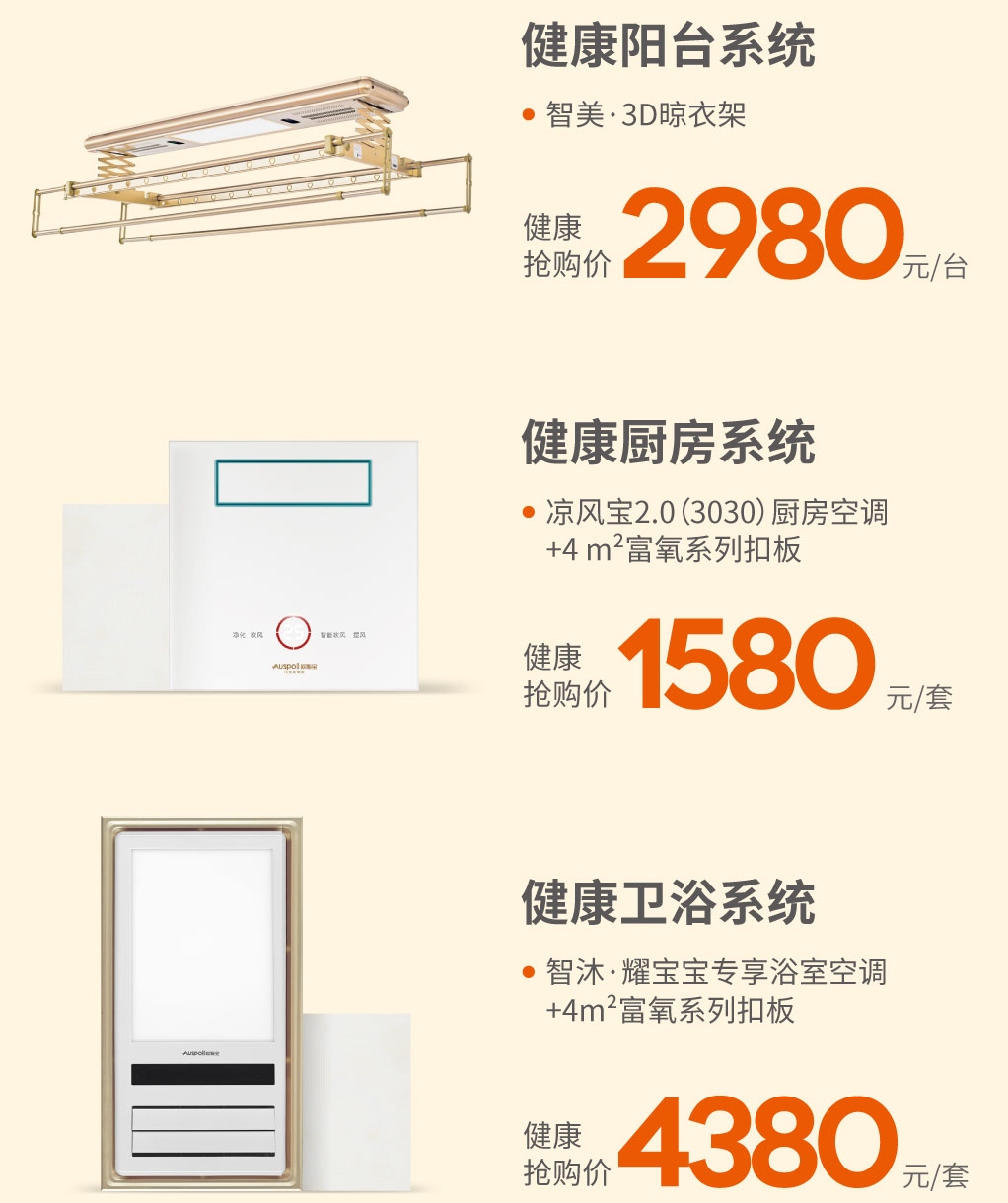 健康阳台系统、健康厨房系统、健康卫浴系统
